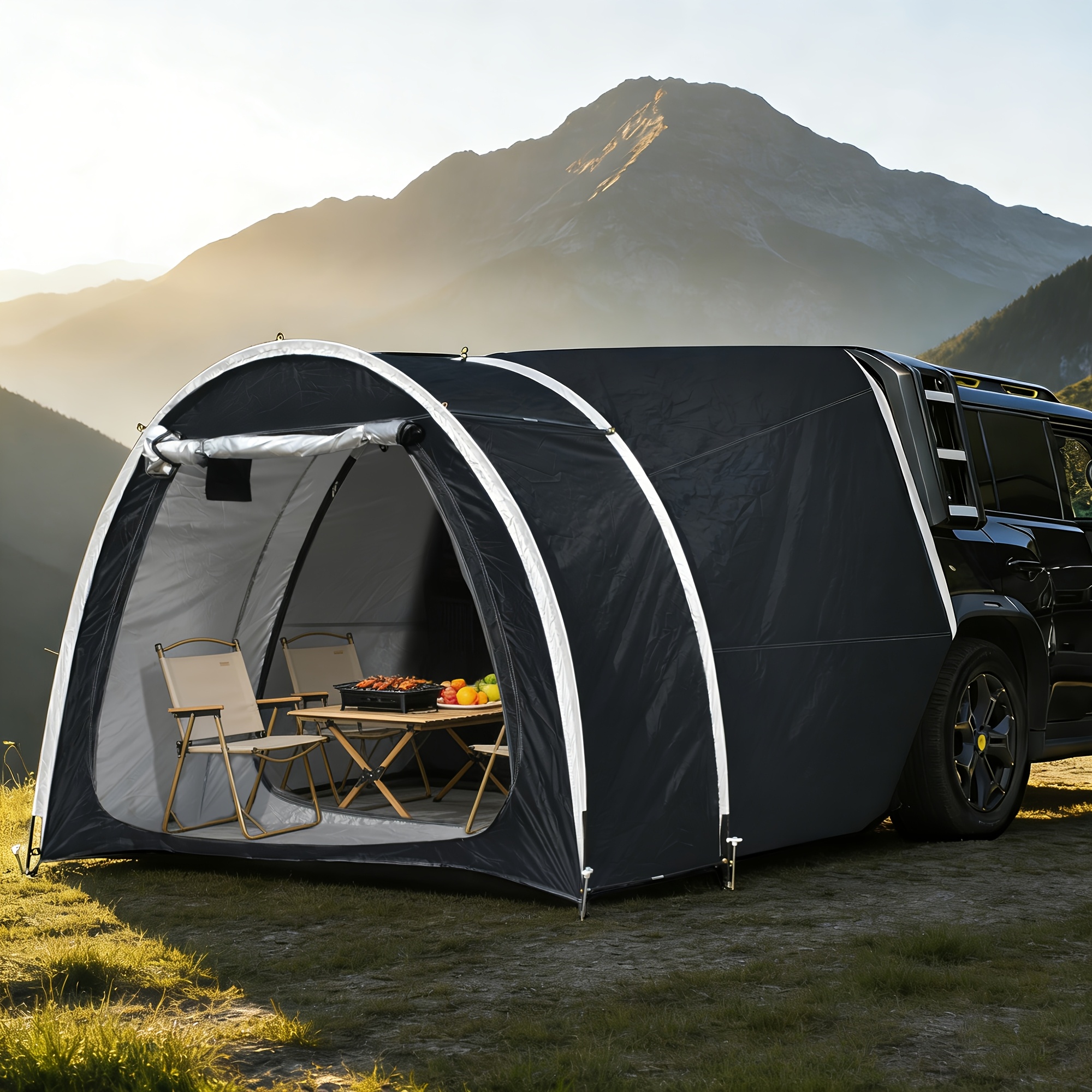 TEMU Portable Car Trunk Storage Tent, Windproof And Outdoor Camping Space, With Portable Storage Bag, Suitable For Car Models, Meeting The Camping