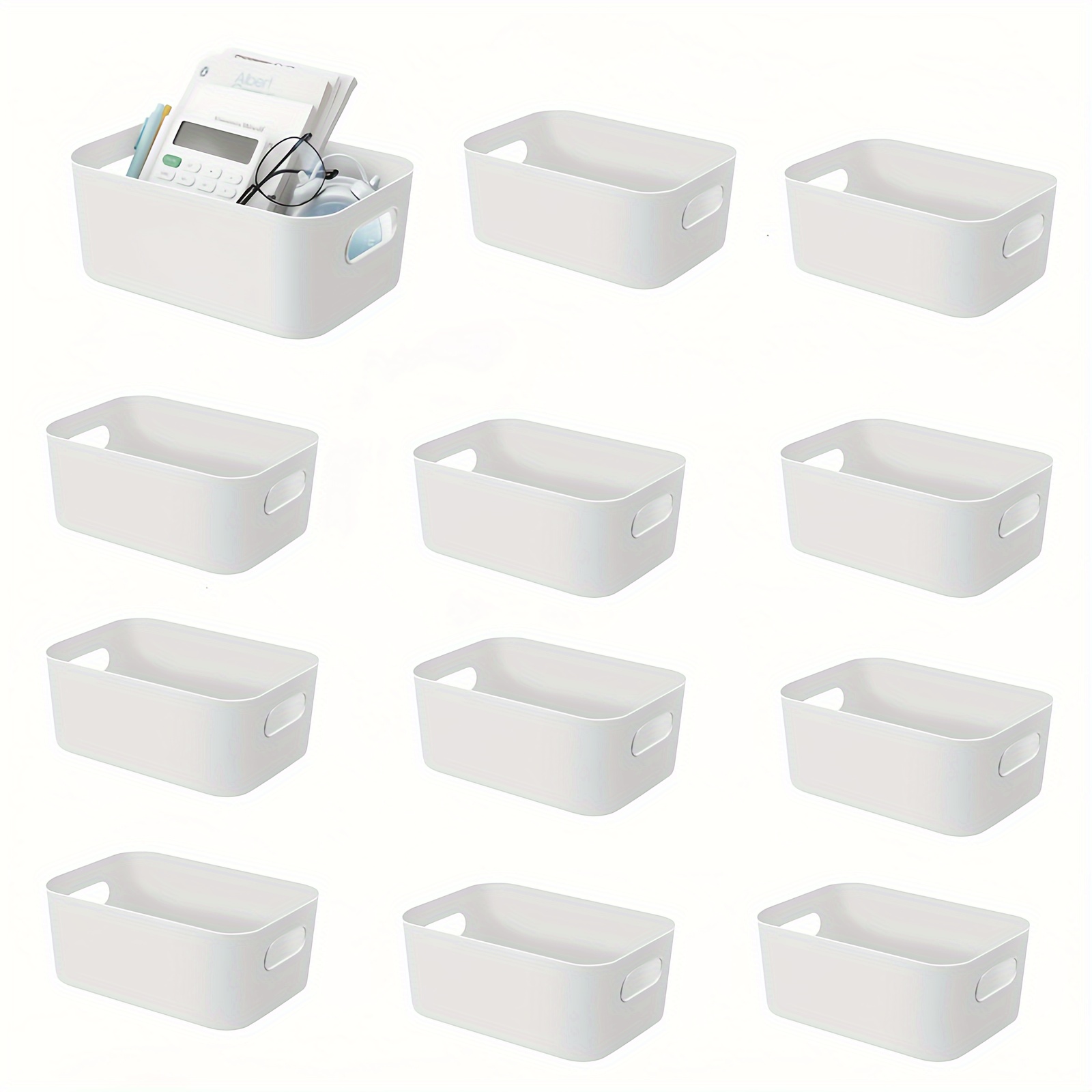 

12-pack Multi-functional Plastic Storage Bins, Matte , Rectangular Tabletop Organizers For Desktop, Kitchen, Bathroom, Office, And Dorm Accessories