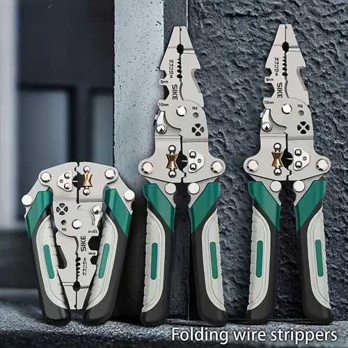 foldable multi tool pliers for electricians durable high carbon steel with wire strippers cutters and crimper for on the work green gray handles versatile strippers ergonomic handles multifunctional tool