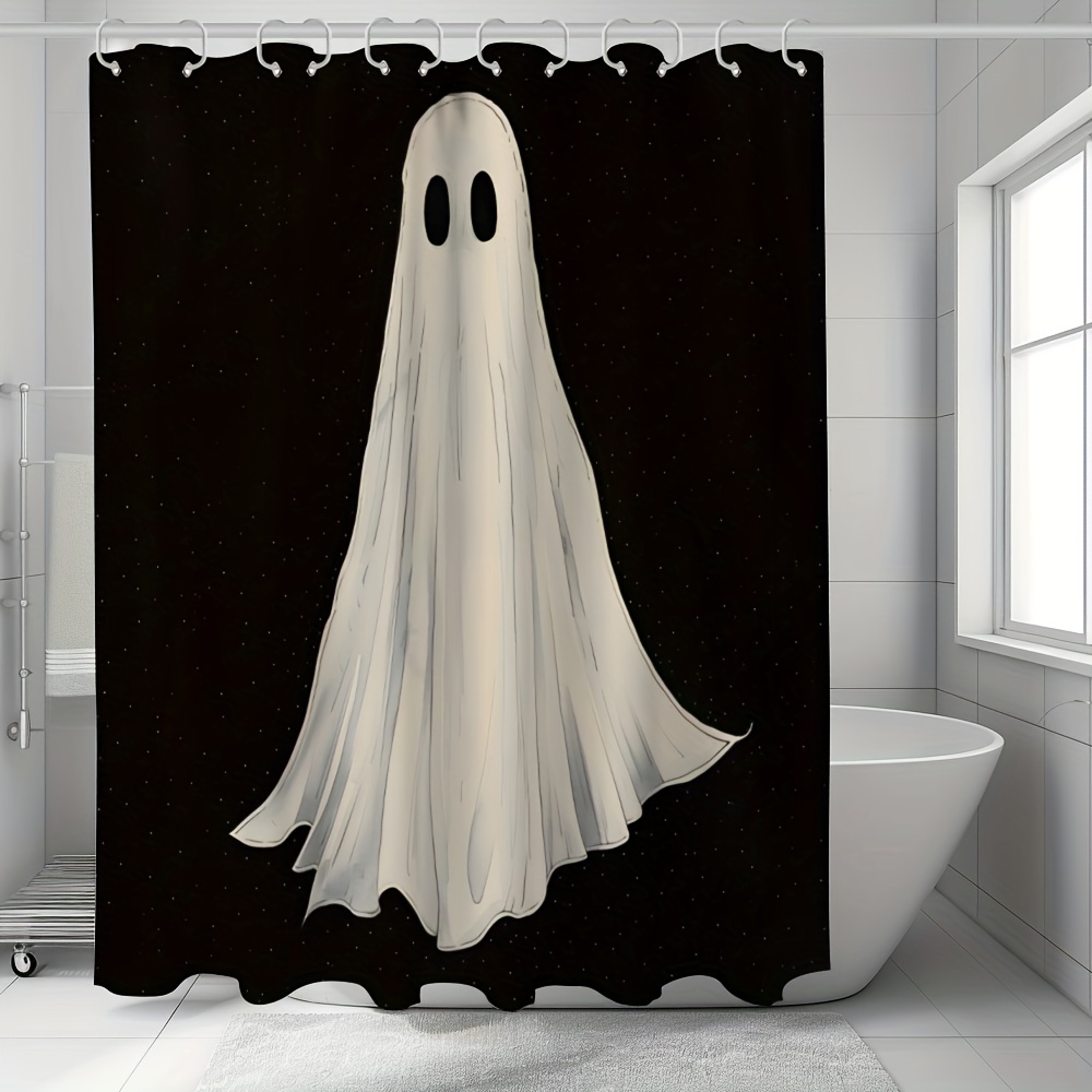 

Shower Curtain - 1pc Cartoon Specter Design, Satin Weave Polyester, Water-resistant With Hook Accessories, Machine Washable, Unlined, -theme Bathroom Decor With 12 Hooks Included