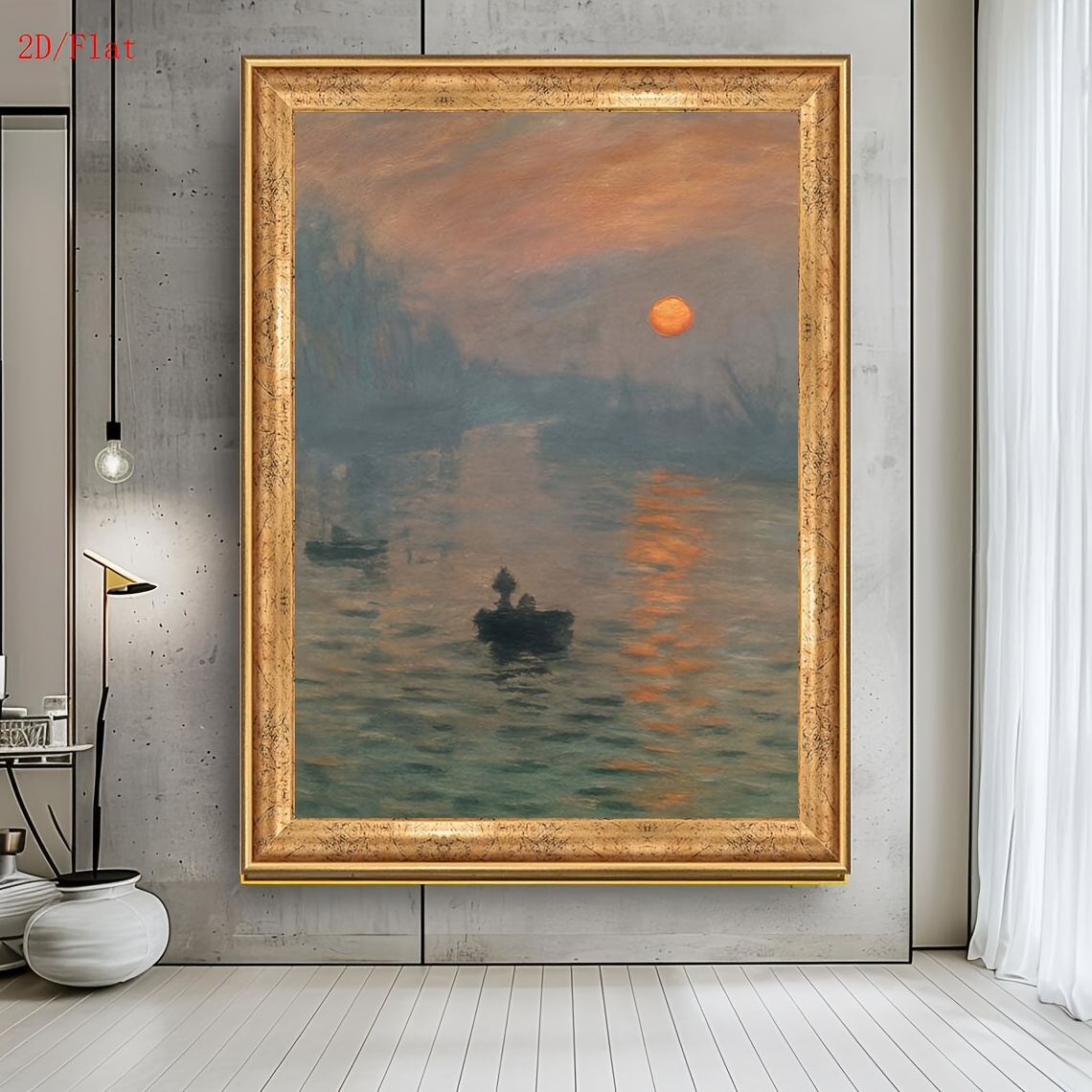 TEMU 2d Flat, Wall Decor 2d Flat, 2d Flat, Frameless, 's 'impression, Sunrise' | Retro Portrait Canvas Art, Art Print, For Home Decor For Bedroom,