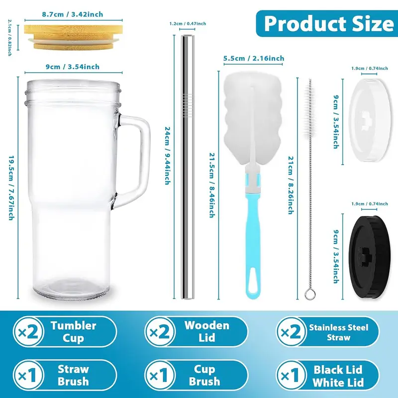 2 4pcs tumblers with lid and straw 24oz with bamboo lid and straw cups mason glass cup drinkware sealed silicone lid straw cleaning brush outdoor hydration leakproof tumbler modern glassware stylish drinkware set hand wash only reusable straw included office workers Product details 4