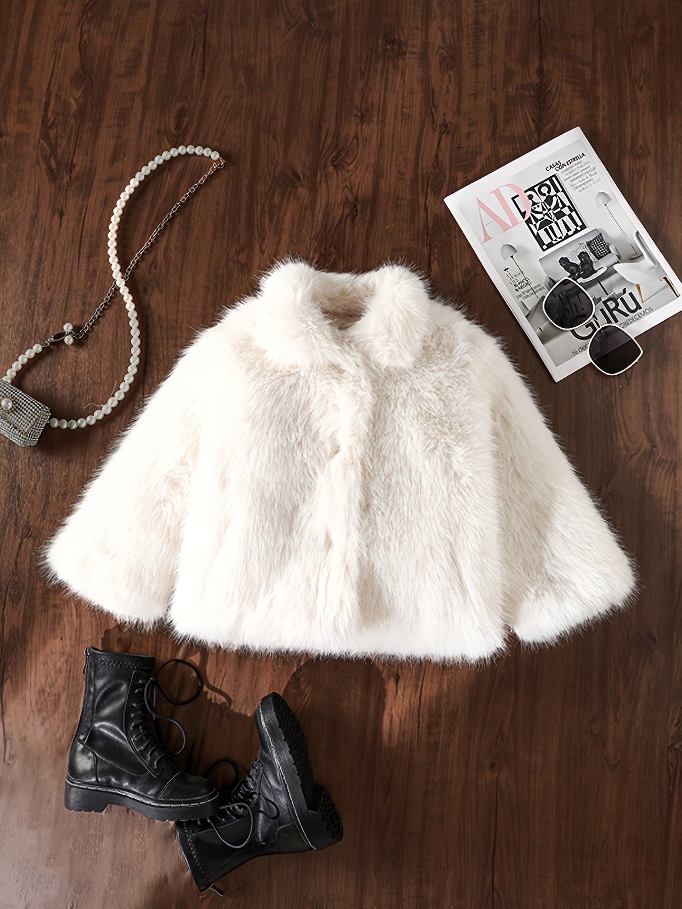 new autumn and winter beige fox fur coat made of faux fur featuring a stand collar warm jacket for girls suitable for commuting windproof with   pockets   thick lining