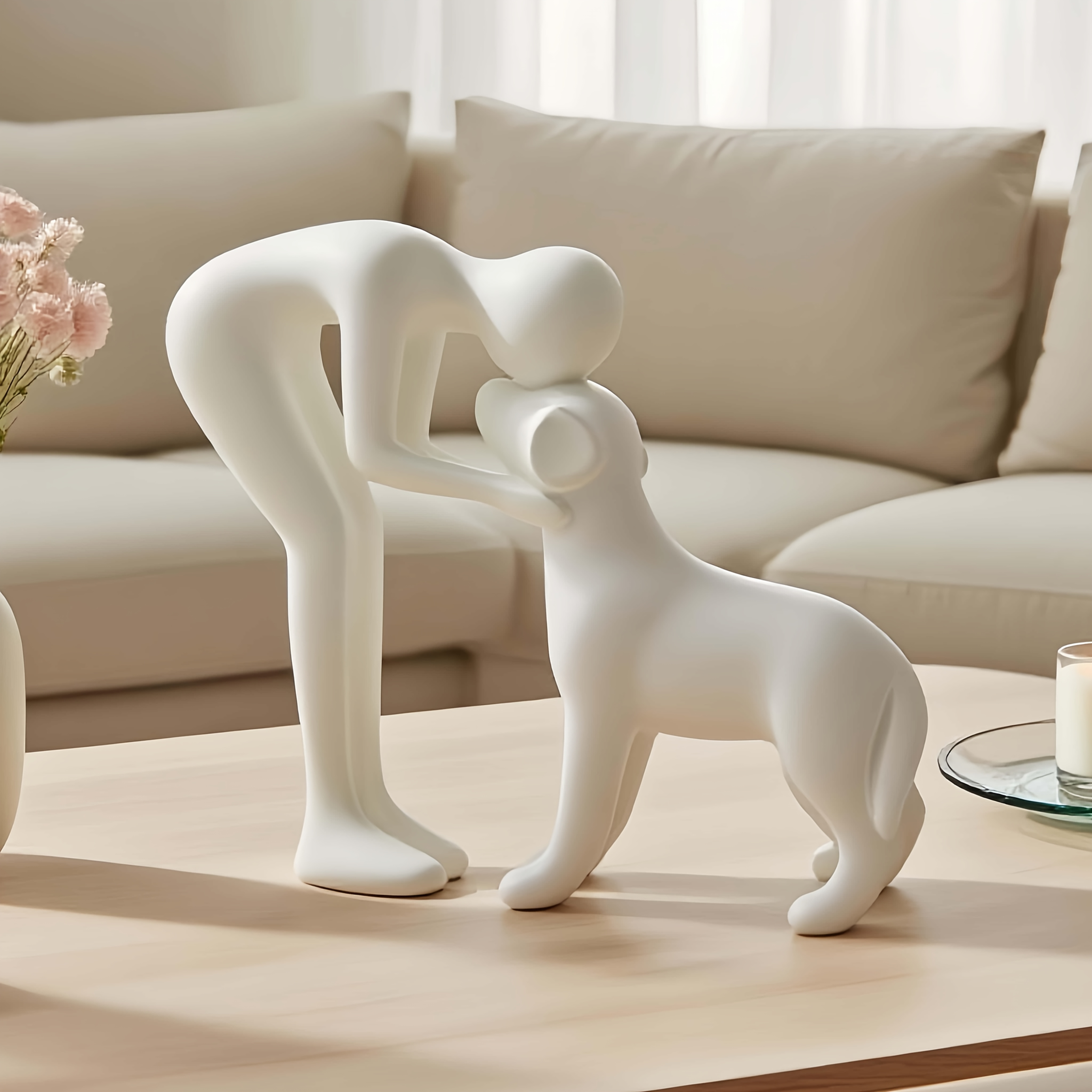 Collectible Figurines ,1pc Black & White Human & Dog Friendship Sculpture Statue - Modern Minimalist Pet Lover Gift, Hand-Like Figure & Sitting Puppy Figurine, Plastic Home/Office/Shelf Decor for Christmas, Hanukkah, Easter, Thanksgiving (No