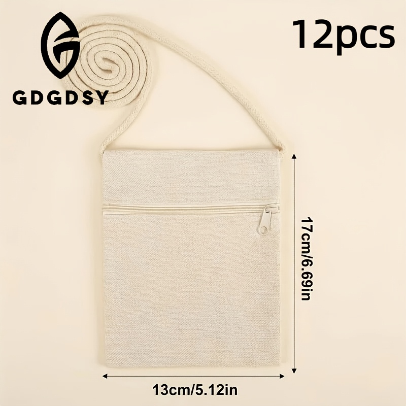 TEMU Set van 12 canvas tassen voor schilderen, geschikt voor schoolevenementen en feesten, kleine etuis die versierd kunnen worden, beige van kleur,