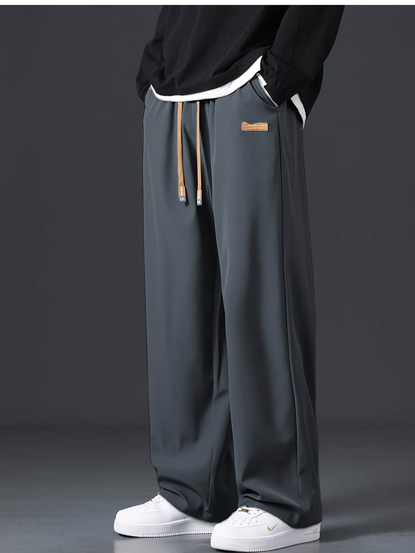 item picture 2025 trendy mens spring summer casual pants loose fit joggers solid color sport trousers polyester long pants