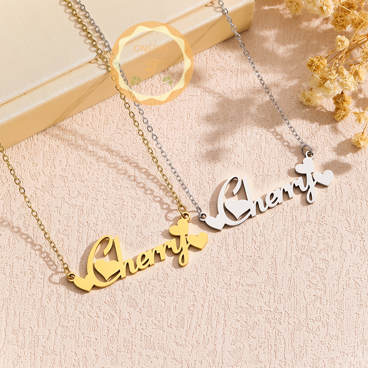 Personalized Heart Name Necklace for Women, Custom Engraved