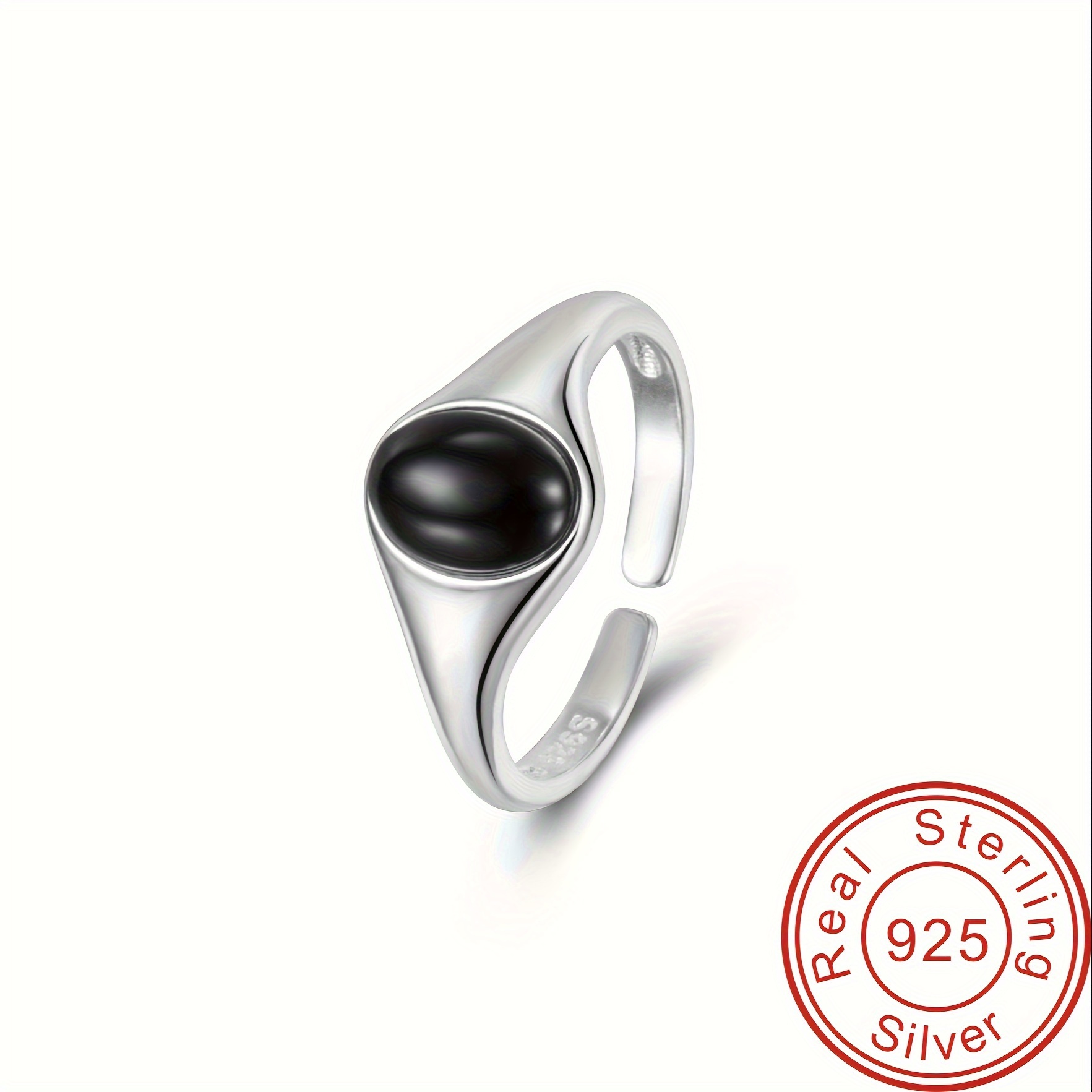 

925 Sterling Silver Funky Black Agate Ring Female Finger Ring Jewelry Gift