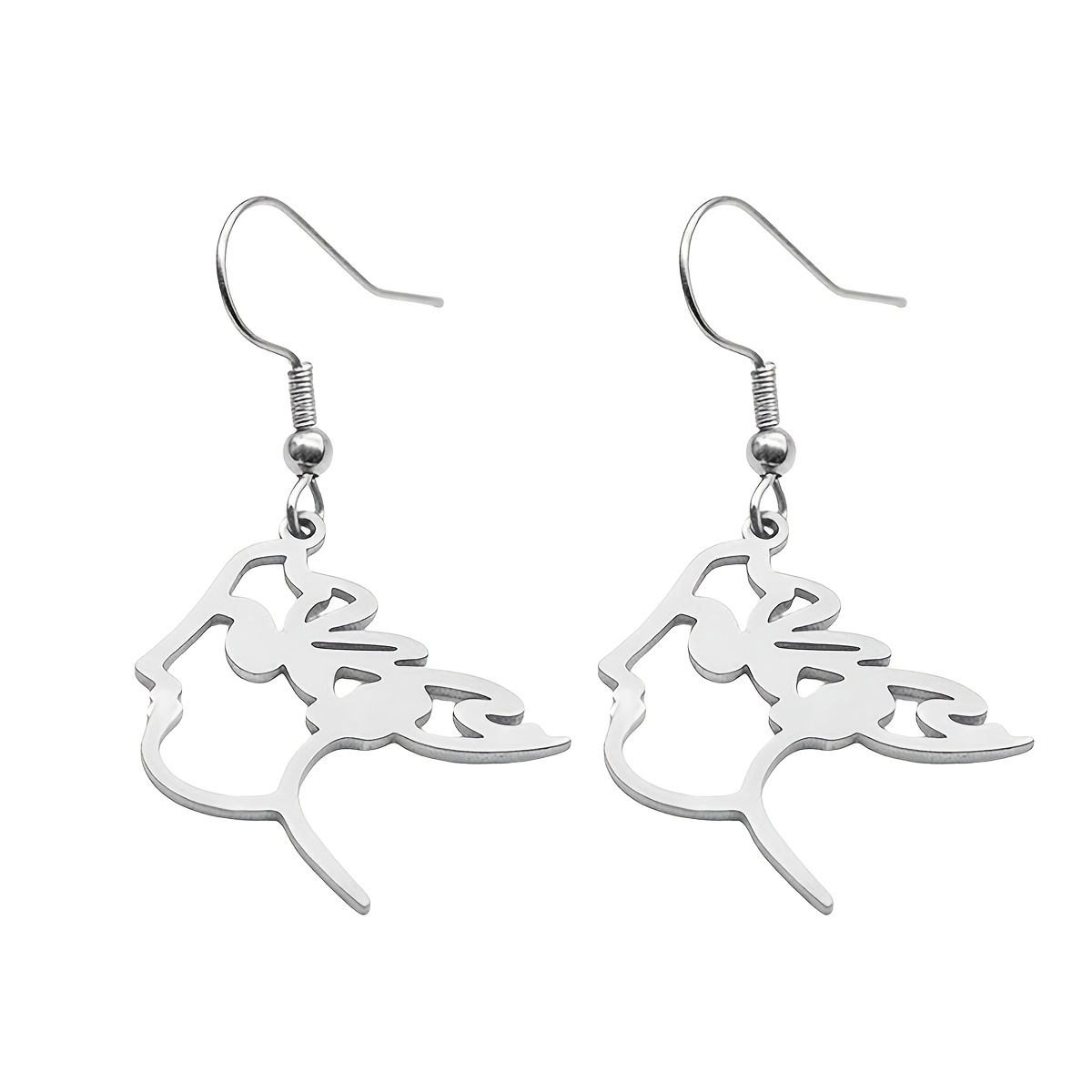 Minimalist Stainless Steel Hollow Butterfly Face Dangle Earrings
