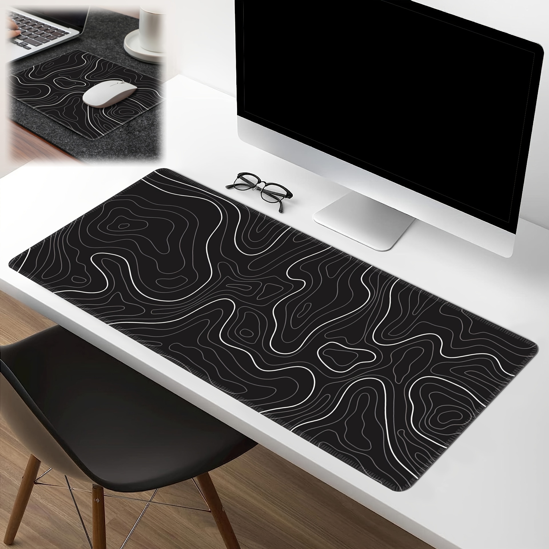 

Large Topographic Map Mouse Pad - Black Abstract Design, Non-slip Rubber Base, Washable Desk Mat For Office & Gaming, Decorative Table Protector, Ideal Holiday Gift