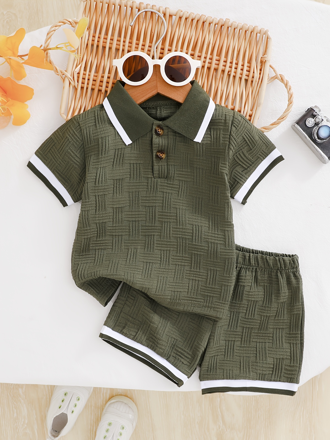 boys summer 2pcs   shirt and shorts set jacquard fabric   outdoor