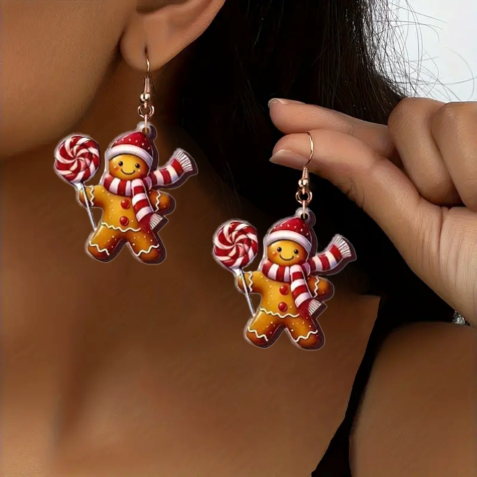 Acrylic 2D Christmas Gingerbread Cartoon Earrings, Fun Gift