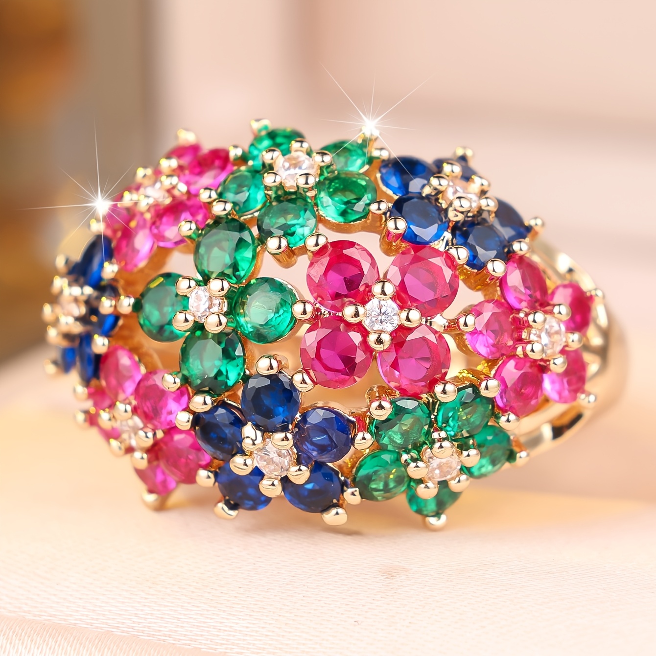 Women's Floral Design Synthetic Zirconia Ring, Exquisite Gift