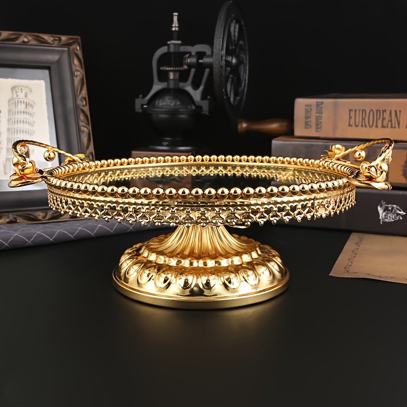 1pc Elegant Golden Metal Tray, Luxury Decorative Tray For Living Room, Dining Table, Kitchen Decoration, Home Decoration (non-food Contact)