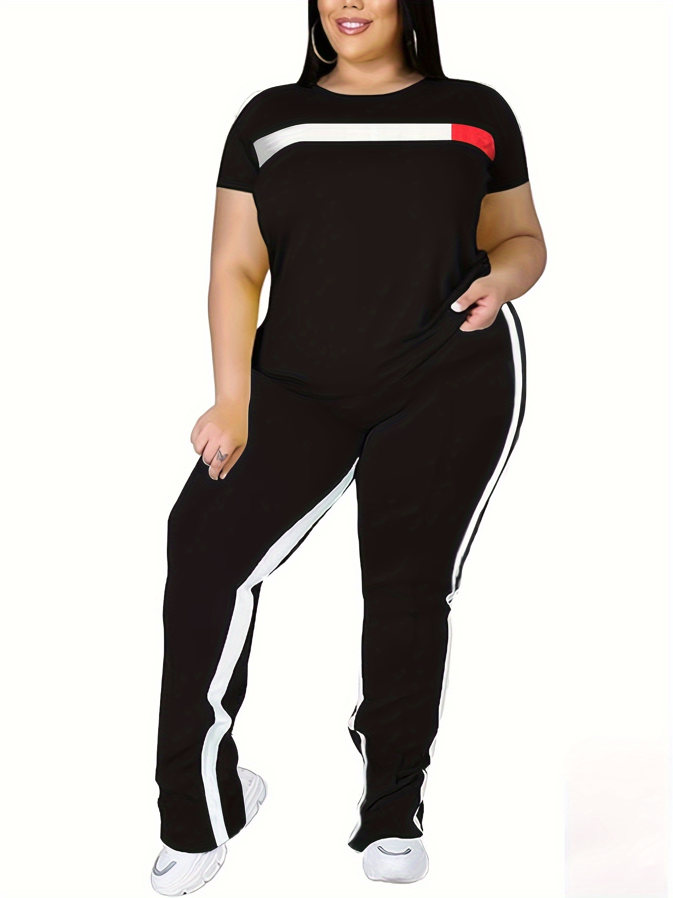 Tracksuit Set Plus Size Sweat Sets Women'S Plus Size Jogger Suit