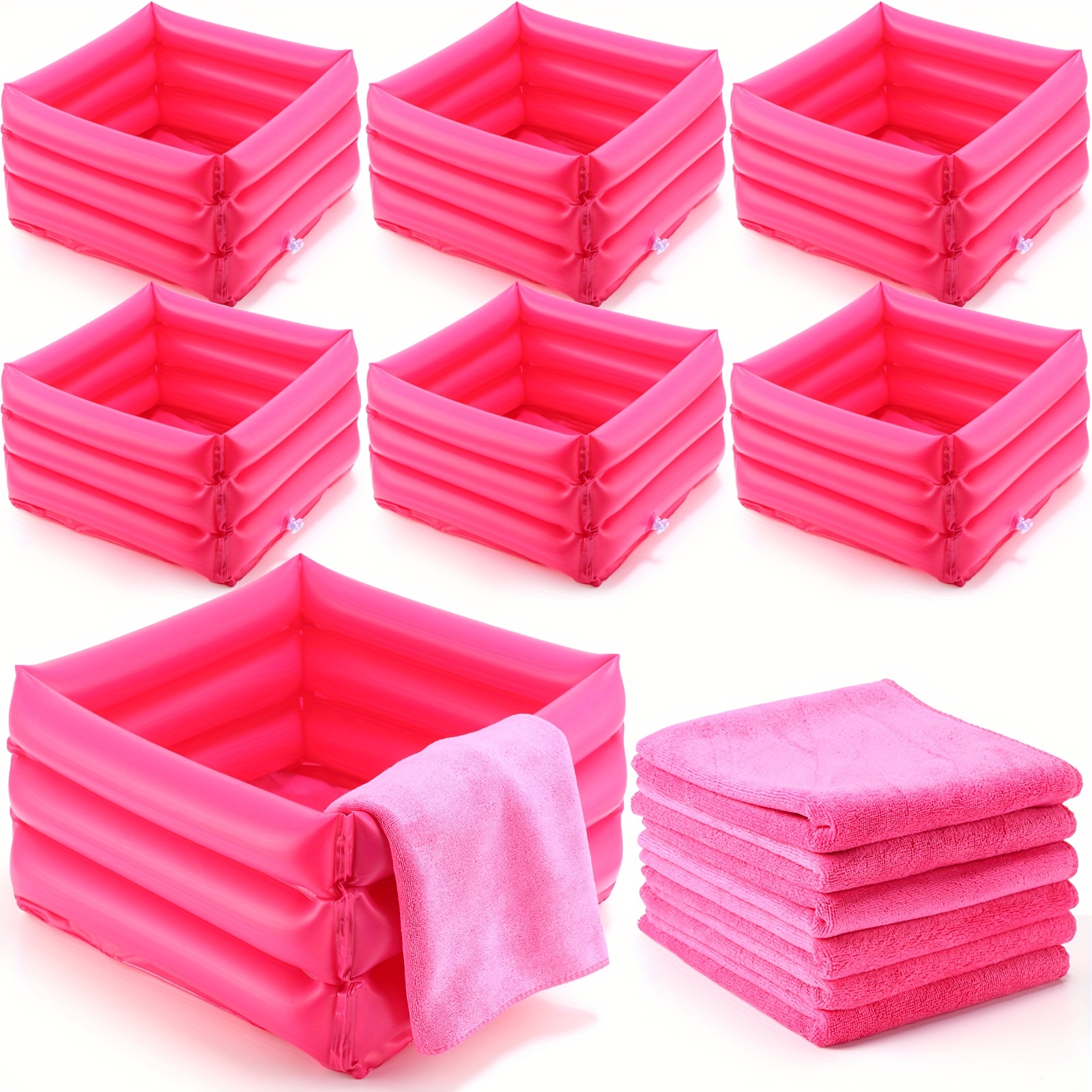 12pcs Foot Spa Kit For Women 12.5 X 12.5 X 8.3 Inch Foot Care Bath And 12 X 28 Inch Hand Towels Washbasin Salon Towels For Spa Party Sleepover Supplies (Rose Red)