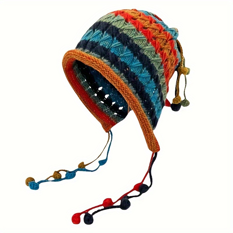handmade crochet hat elastic band colorful yarn women's