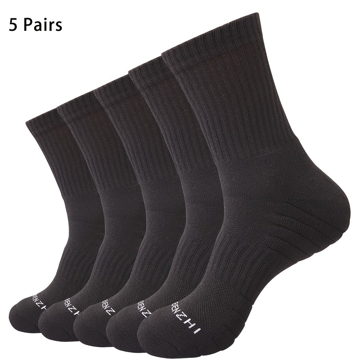 Image of 5-pair Thick Terrycloth Cushioned Mid-calf Socks For Men And Women, For Daily Casual Wear, Hiking, Cycling, And Running