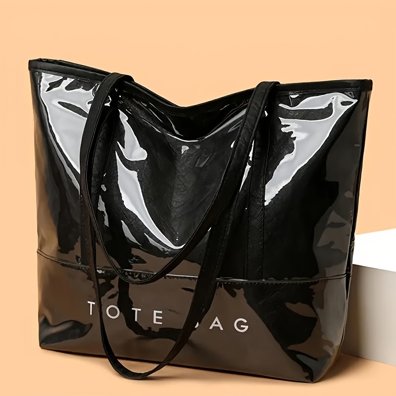 TEMU Women Bags, Tote Bag For Women, Tote Bags, Stylish And Elegant Zipper Closure Large Capacity Shoulder Bag, Durable Synthetic Material, In Black, Pink And Light Brown, Glossy Fabric, Lining