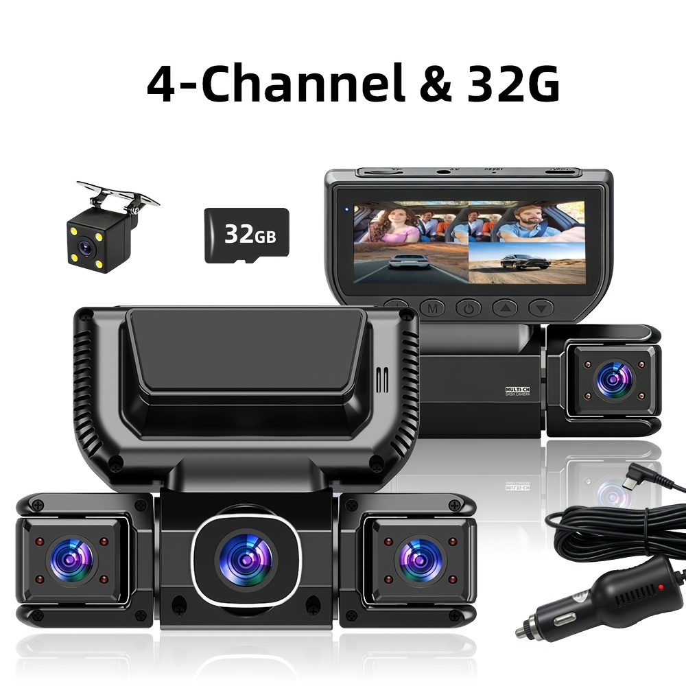 Image of 4 Lens 360° Dash Cam, 1080p Front 720p Side Rear Car Camera, Night Vision Wdr With 32gb Sd Card 12-24v Plug For German Vehicles