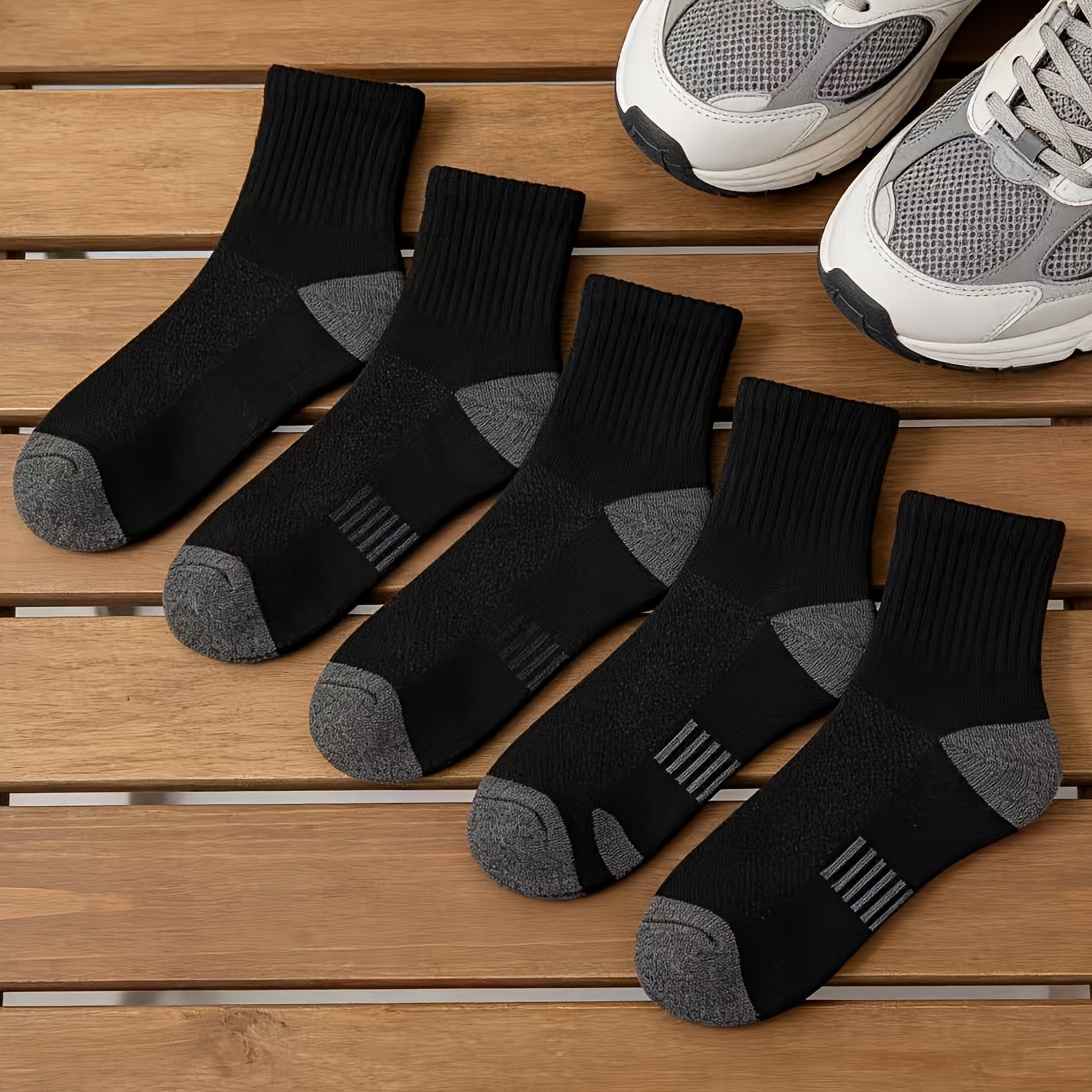 TEMU 5pairs Men's Athletic Mid Crew Socks Black Running Socks Basketball Socks