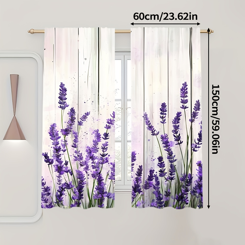 TEMU Set Of 2, Trendy Lavender Floral Window Drapes, Fabric Gifts Suitable For Bedroom, Office, Kitchen, Living Room, Study, Home Decoration (rod Not