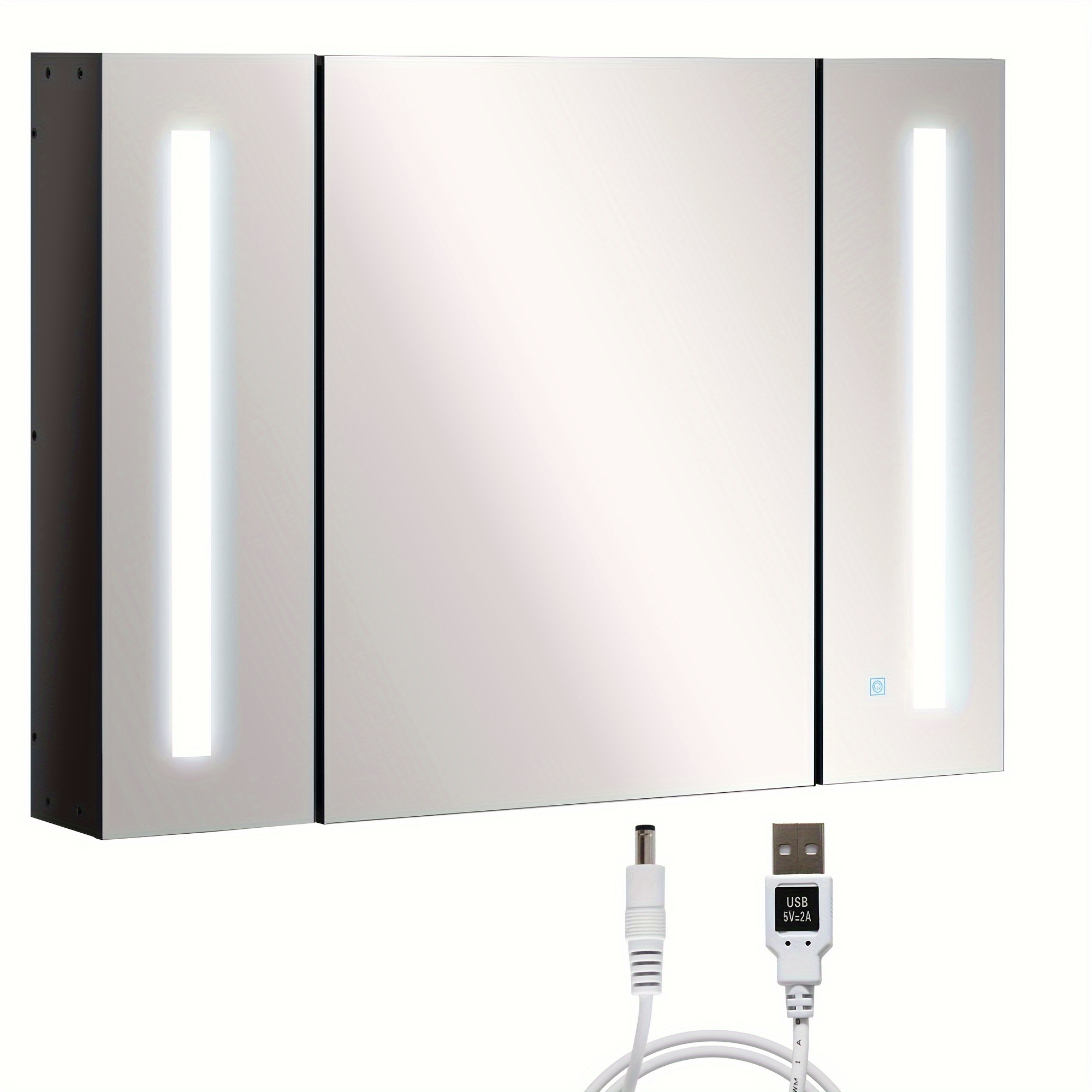 

Kleankin Led Lighted Medicine Cabinet With Mirror, 35.5"w X 25.5"h Wall Mounted Bathroom Cabinet With 3 Cupboards, Memory Function, Usb Charge, High Gloss Black