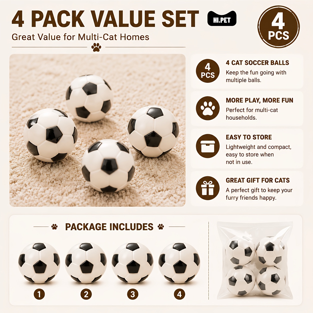 Image of 4-pack Cat Football Toys – Interactive , Suitable For Kittens And Adult Cats, Lightweight And Durable, Indoor Entertainment, Without Battery