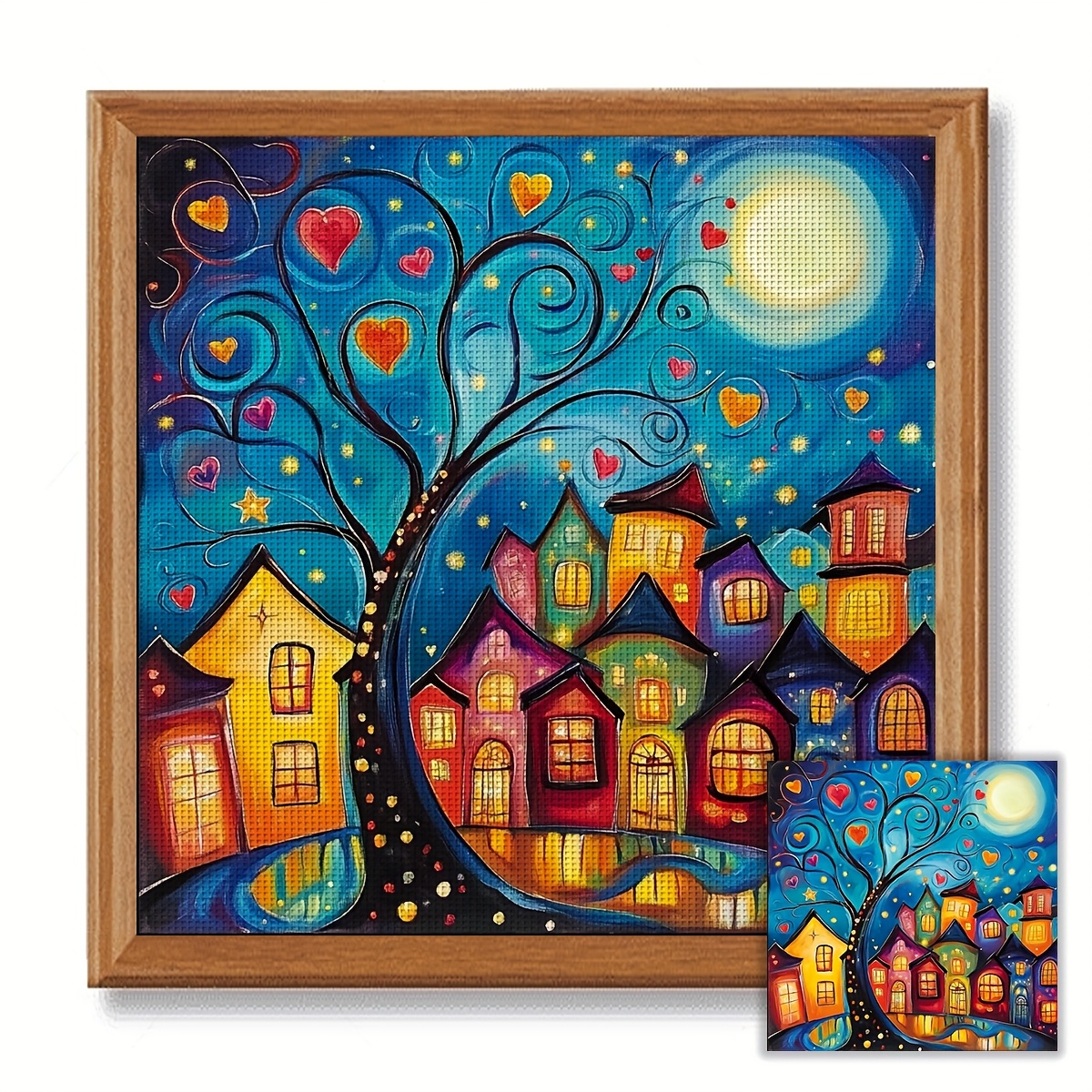 TEMU 1pc Jozysh 40x40cm Diy Cross Stitch Kit, 11ct/14ct House And , Pre-printed Aida Cloth, Needles, Threads, Pattern, And Instructions, Frameless