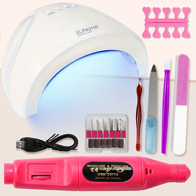 

7 In 1 Manicure Tool Set Includes Uv Led Nail Lamp, Gel Nail Polish Dryer, Usb Nail Drill, Dead Skin Pusher, Nail File, Finger Separator Manicure Pedicure Kit