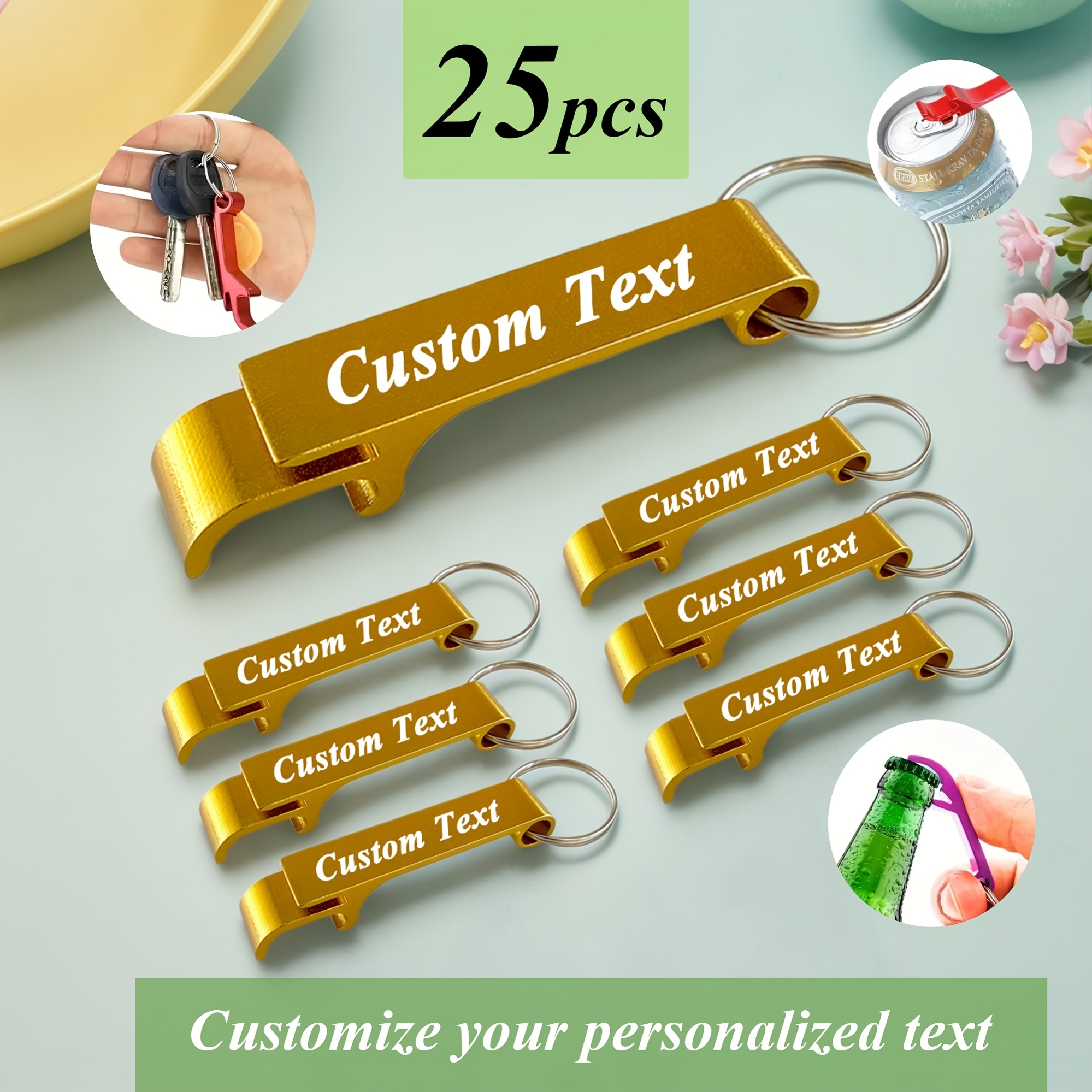 

25pcs Customizable Golden Metal Keychains - Personalize With Your Text For Advertising, Business Promotions & Theme Events - Portable, No Power Needed, Ideal For Halloween/christmas/easter