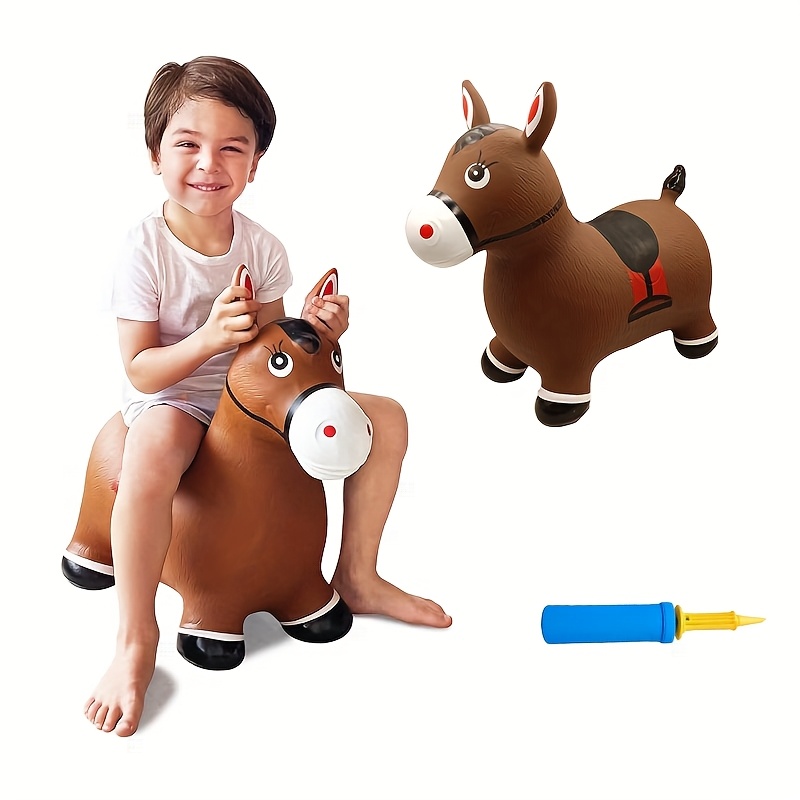 Inflatable Horse Jumping Toy for Kids, Elastic Bounce Animal Playmate, PVC  Material, Light Brown, Suitable for Indoor Outdoor Play, Ideal