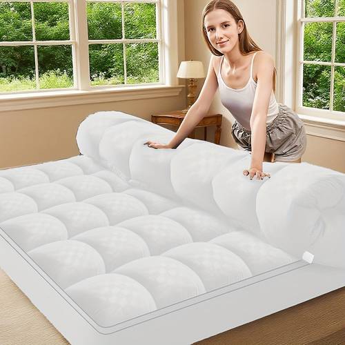 cooling mattress topper extra thick plush quilted pad with 8 21 inch deep pockets breathable polyester overfilled design for temperature regulation machine washable bedding protector cooling mattress topper bedroom touch material