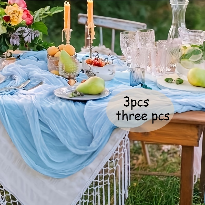 

3- Tablecloth, Light Blue Table Runner, Tulle Decorative Tablecloth, Birthday Party Decoration, Romantic Wedding Decoration