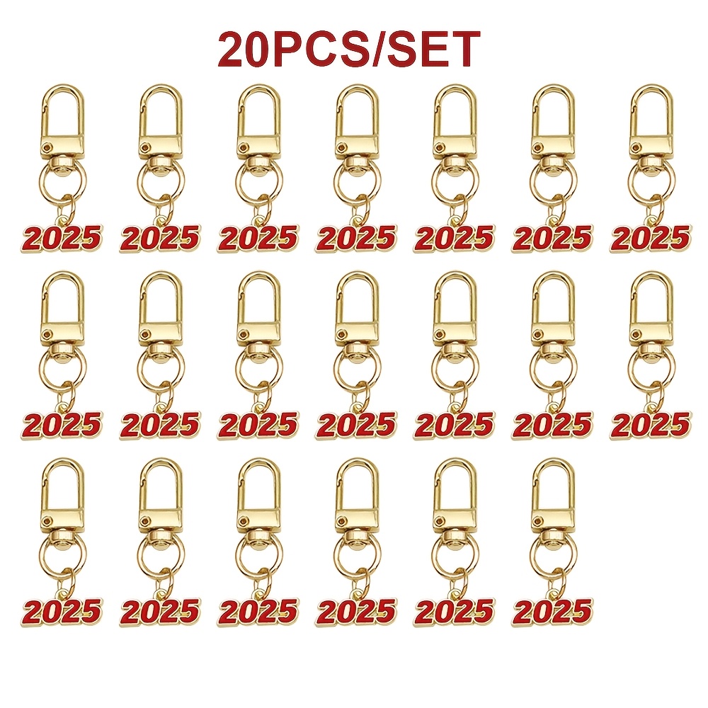 

20pcs Set 2025 New Year Keychain - Alloy Enamel Number Charms With Lobster Clasp, Perfect Gift For Family & Friends