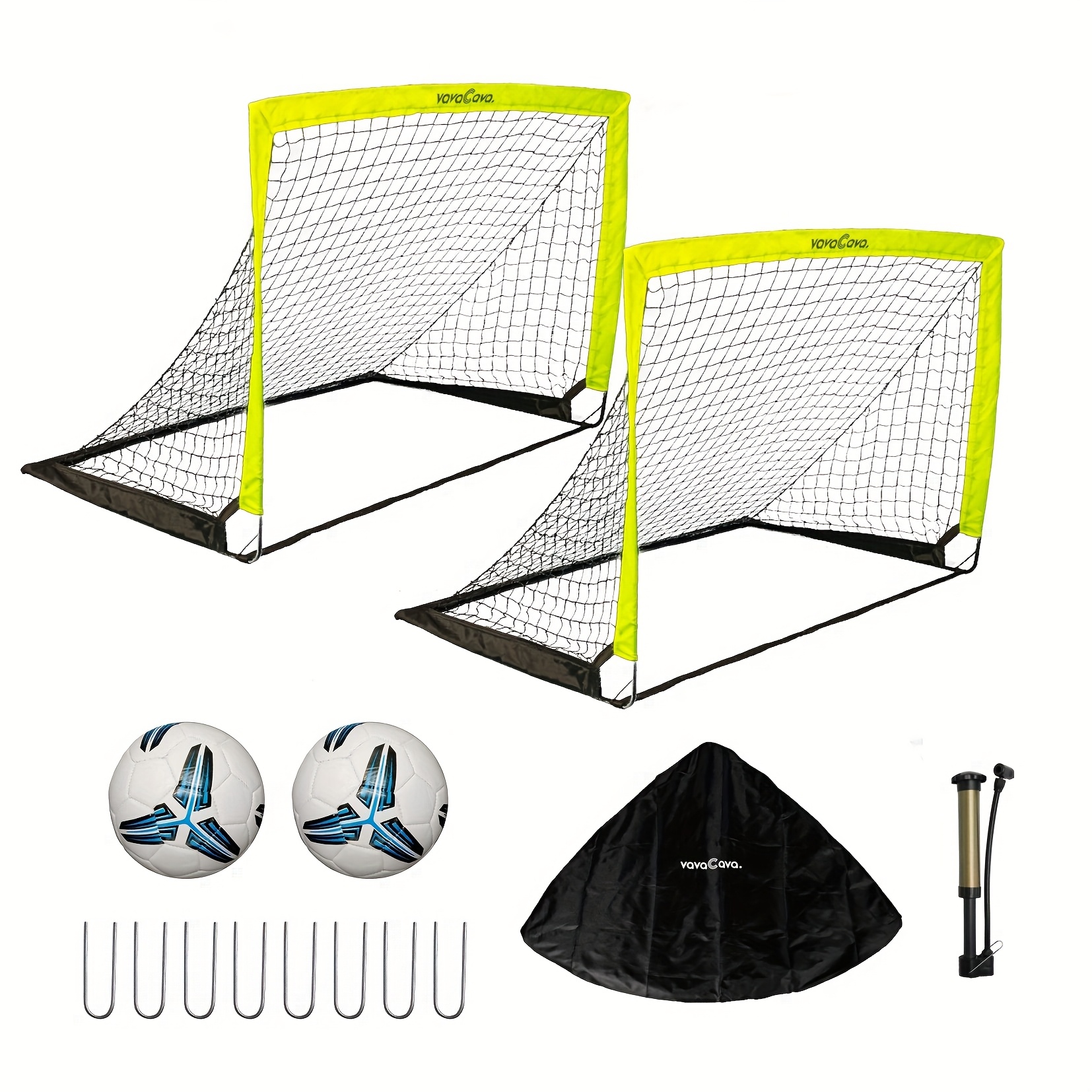 VavaCava 2 Packs 4' X 3' Size Portable Soccer Goals For Backyard, Indoor And Outdoor Soccer Net, 2 Nets, 2 Soccer Balls, 1 Pump, 1 Carrying Bag, 450D Oxford Fabric, Pop Up Design, Easy To Take Away. Backyard Fun, Best Gift For Your Family And Friends