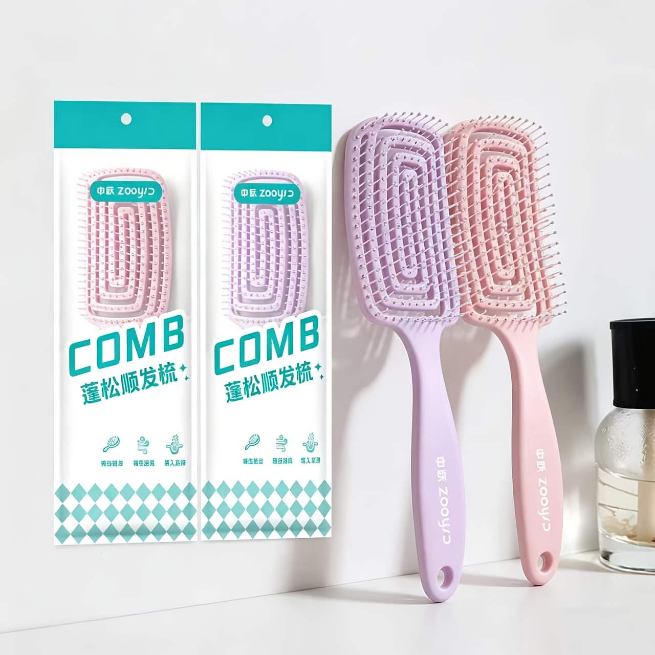 Image of Zooysd 2 Fluffy High Top Combs, Massage Hair Artifact, Airbag Comb Scalp Head, Clean Hair Styling, Hollow Large Curved Rib Wide Tooth, Mother's Day Christmas Gift