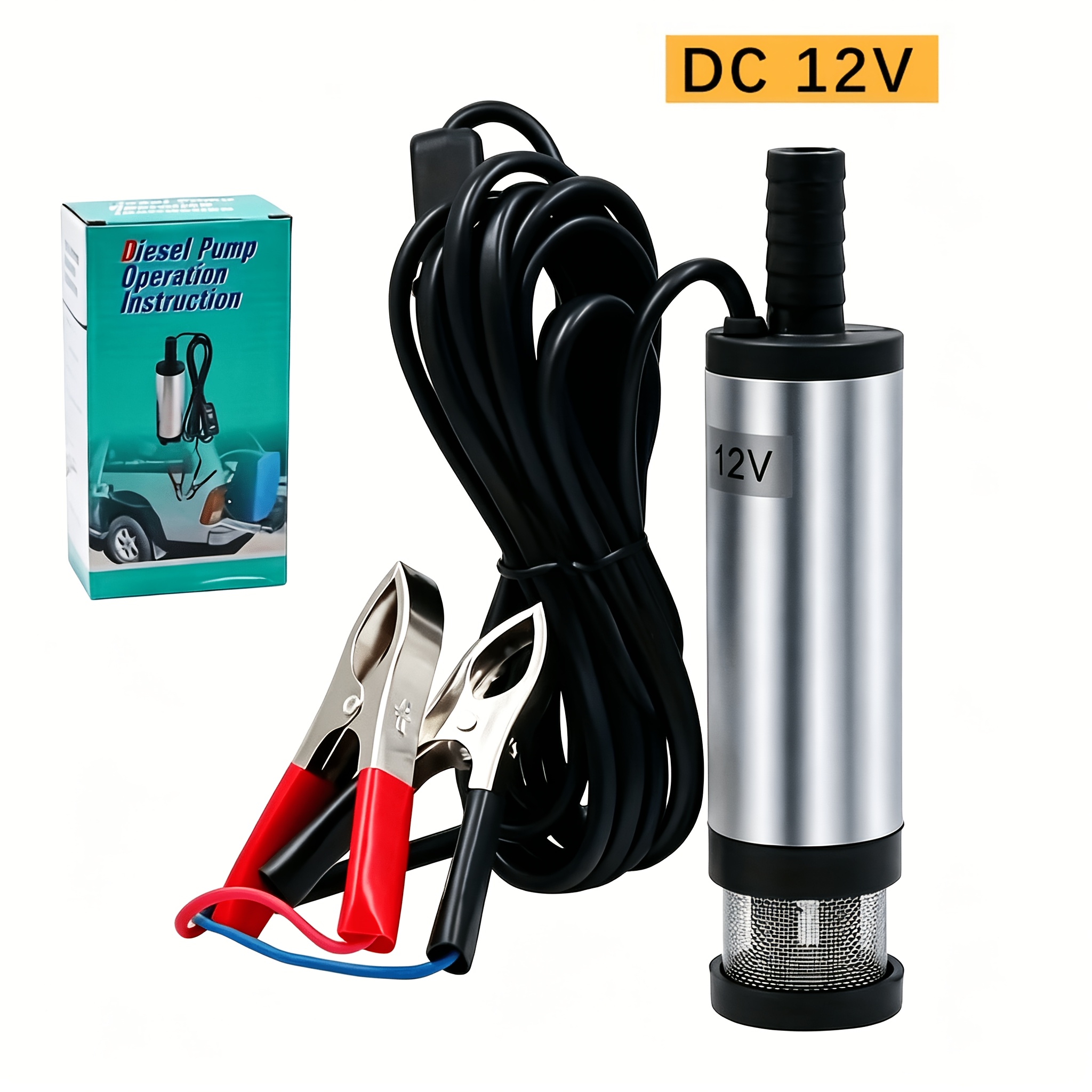 TEMU Pompa di carburante elettrica per auto, 12V, adatta per pompare diesel, olio motore e acqua da automobili, tipo sommerso, flusso 12 litri, pompa