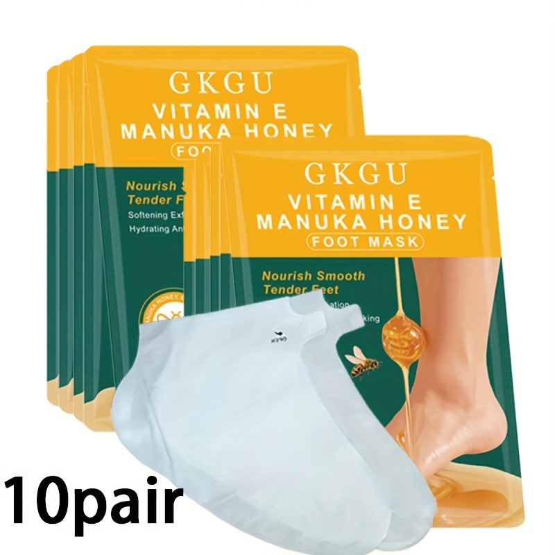 Image of 10 Pairs Vitamin E Honey Foot Masks - Moisturizing & Nourishing Each, Perfect For Dry, Cracked Feet In Fall & Winter, Moisturizing Foot Masks | Foot Care | Light Beige, Feet Care Products