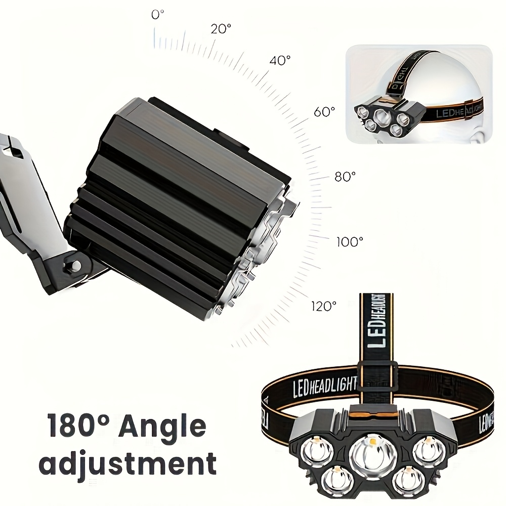 2 lampes frontales rechargeables, 5 LED ultra-lumineuses, légères et rechargeables par USB, 3 modes, idéales pour la course en extérieur, la pêche, la chasse, la randonnée, le camping et le travail