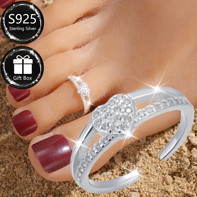 

1pc S925 Sterling Heart Foot Ring, Adjustable Beach Foot Ring, 0.84g/0.030oz, Party Accessories, Suitable For Summer Wear And Vacation