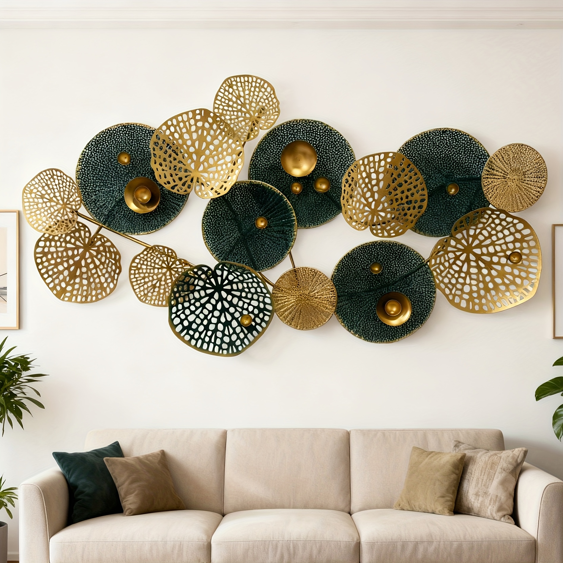 Elegant 3D Lotus Leaf Metal Wall Decor - Teal & Gold Art
