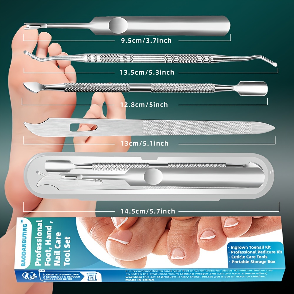 Image of Ingrown Toenail Lifter & Cuticle Care Kit - Gentle, Unscented Manicure & Pedicure Tools For Safe Nail Care. Valentine's Day Gift. Baodanbuting