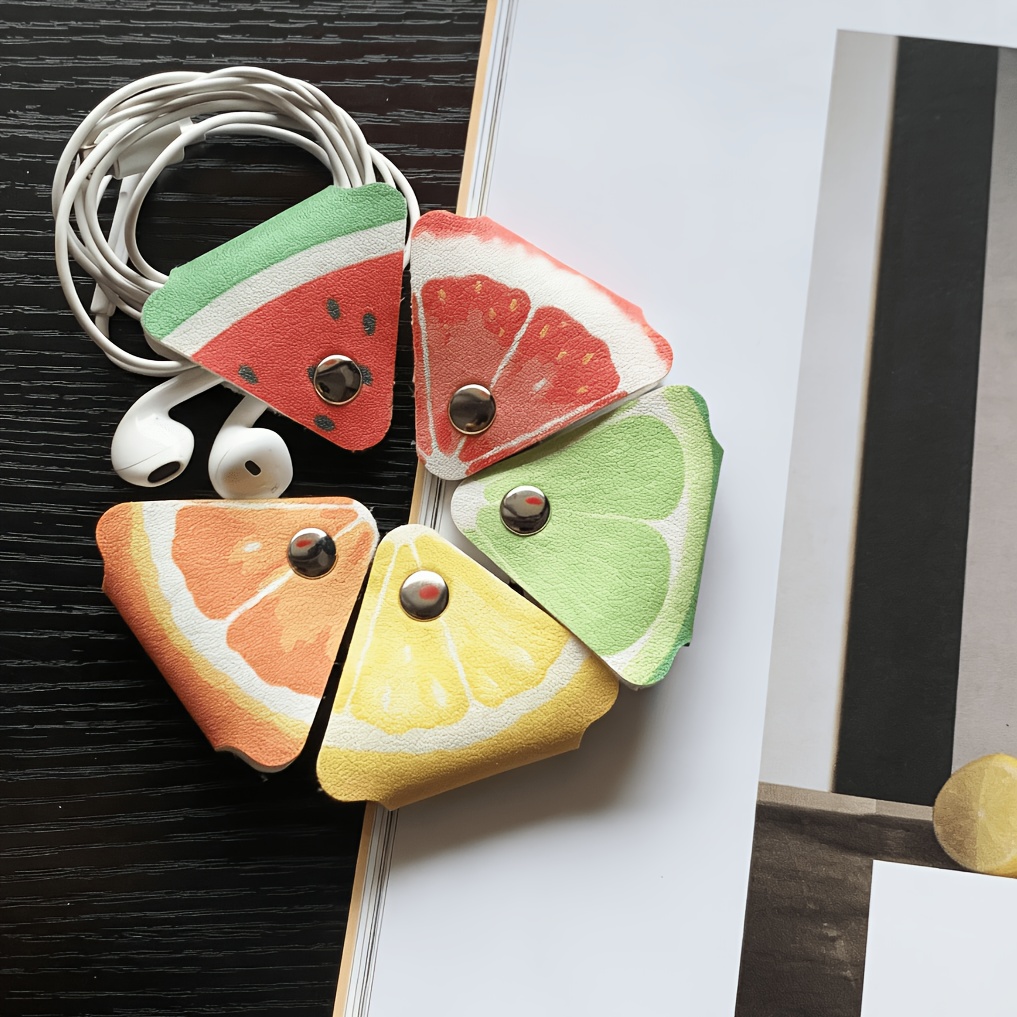 TEMU Ensemble de 5 organisateurs de câbles à de tranches de fruits mignons, bobines de rangement portables pour câbles de charge d'écouteurs,