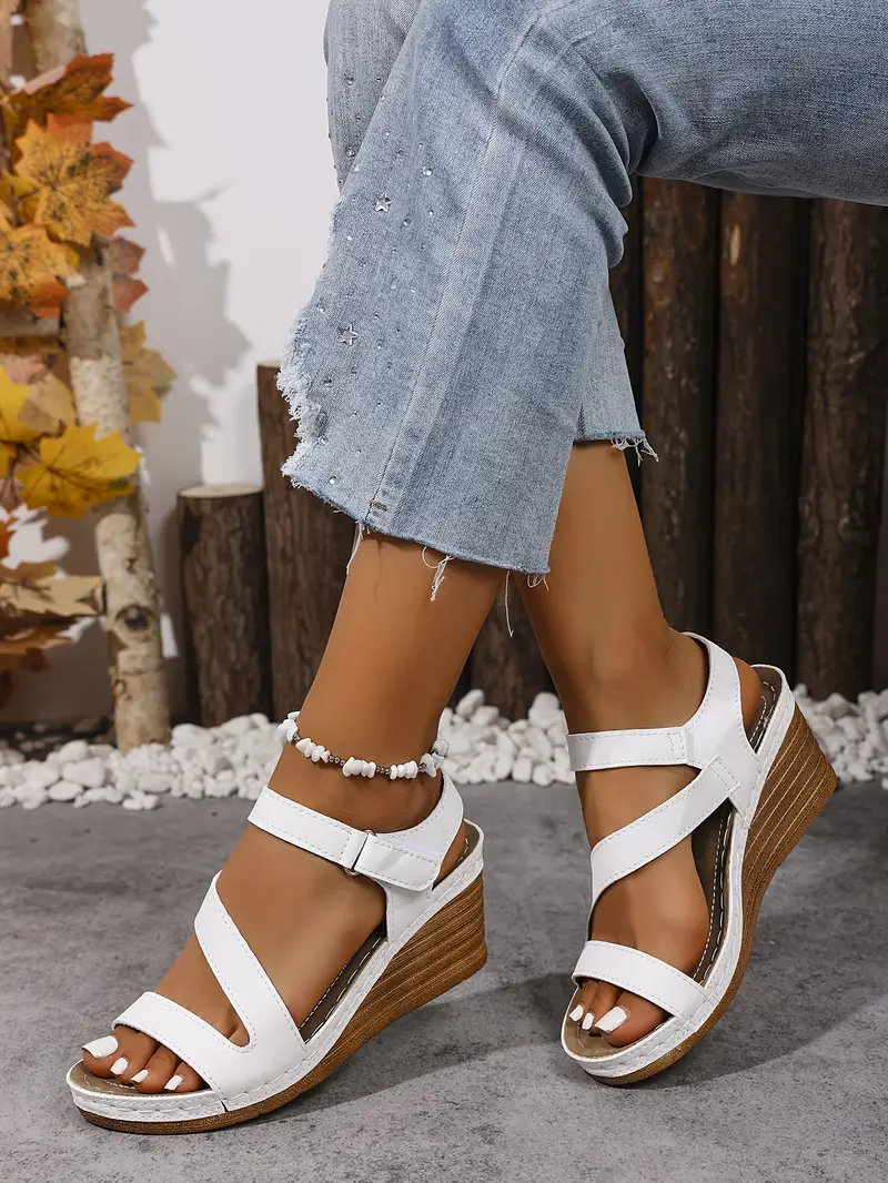 womens summer wedge sandals with adjustable hook and loop straps open toe high heel breathable cover pu sole black casual to dressy footwear chunky heel sandals versatile fashion shoes opentoe footwear Product details 0