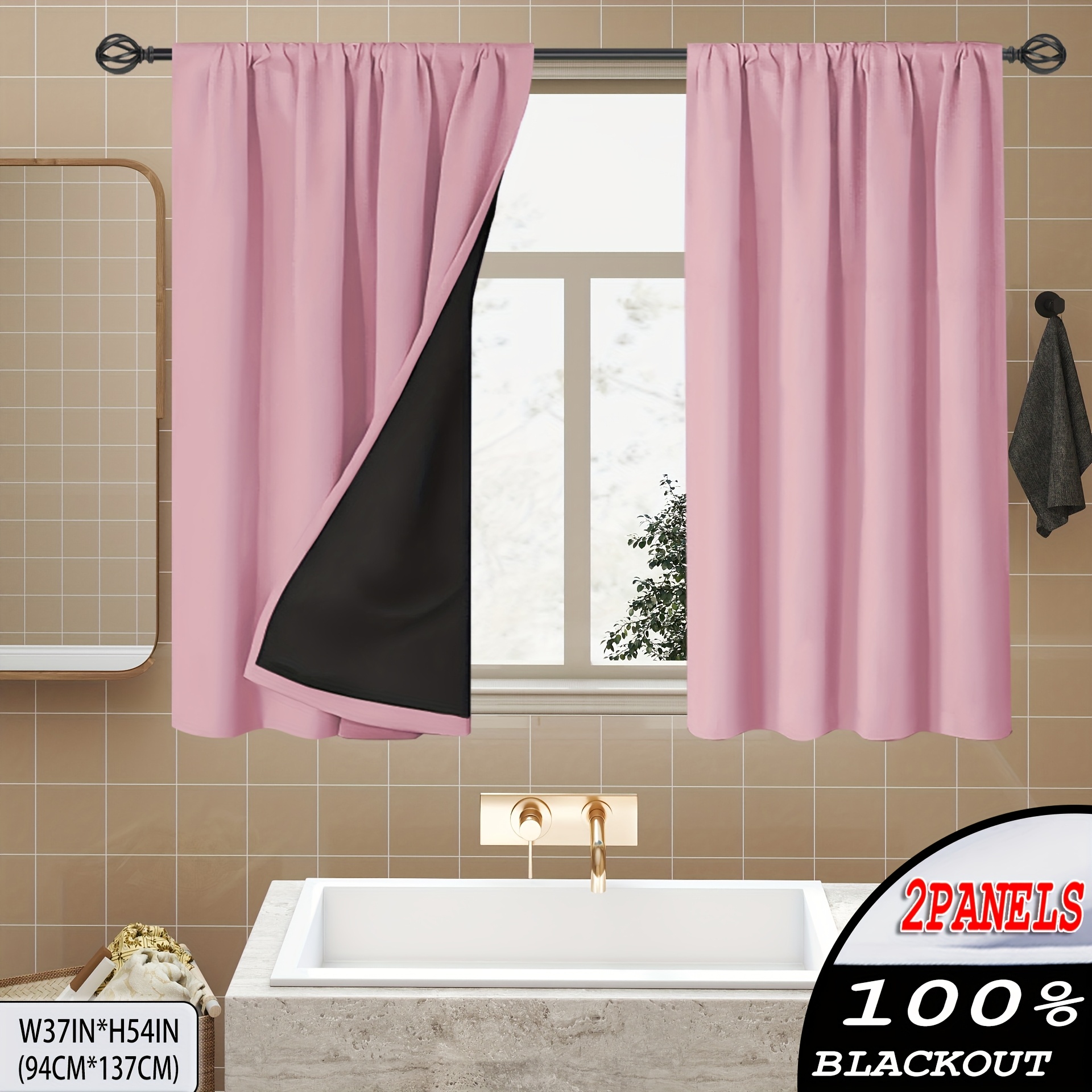 TEMU 2pcs, 100% Blackout Curtain Liner With Full Shading, Thermal And Soundproof, Top Rod Pocket Hanging, Lightweight And Portable, Modern Minimalist