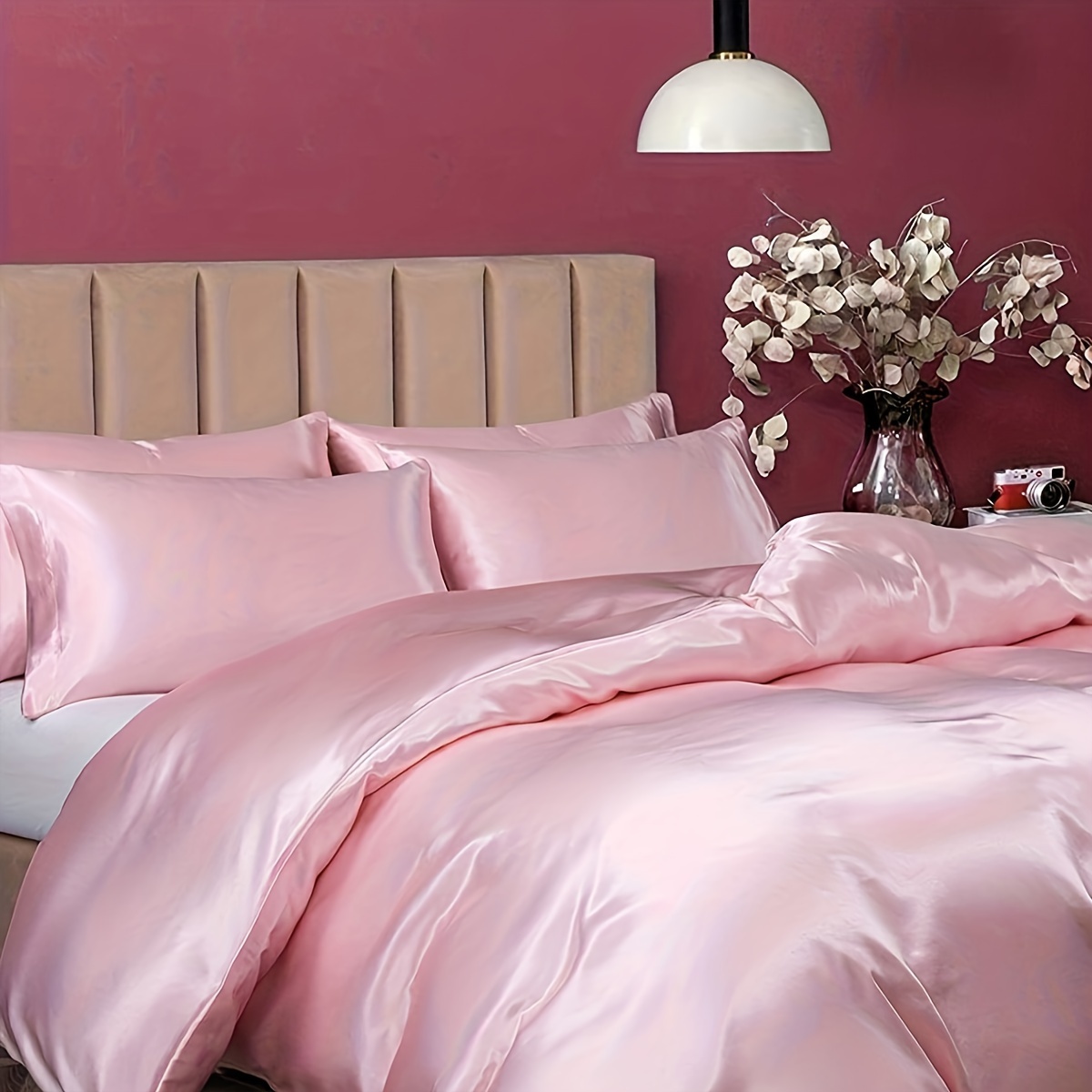 TEMU Luxurious 3pcs Satin Duvet Cover Set - , Solid Color - Ideal For Master And Guest Bedrooms (includes 1 Duvet Cover And 2 Pillowcases)