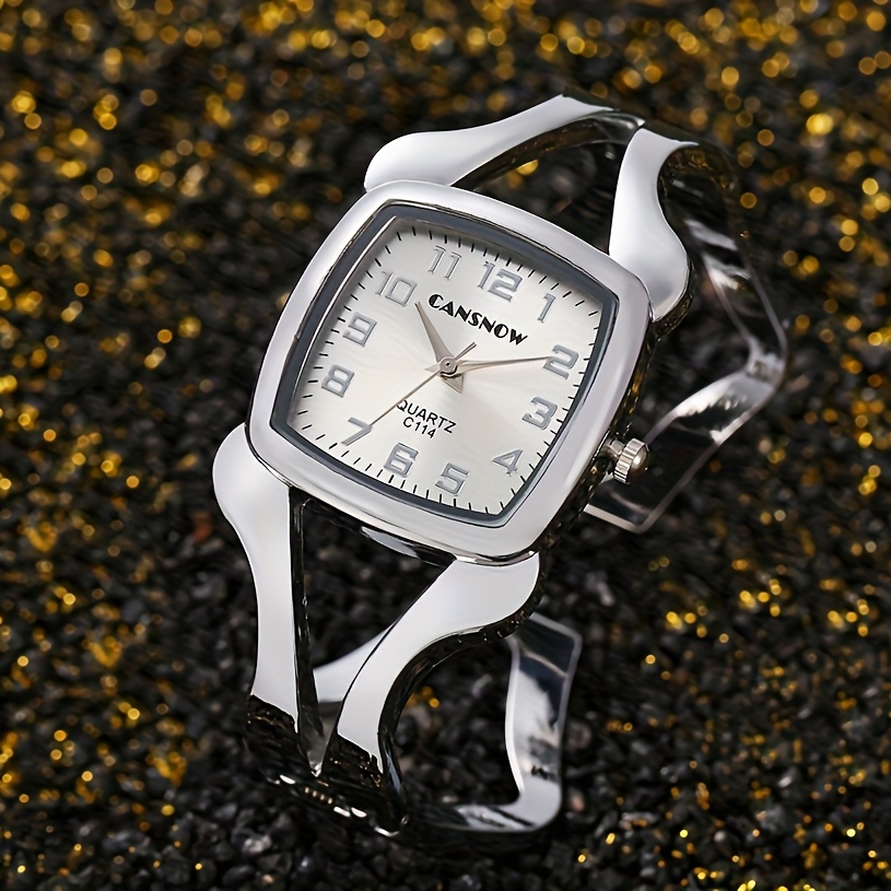 elegant square hollow womens quartz watch alloy case - Temu display picture 1