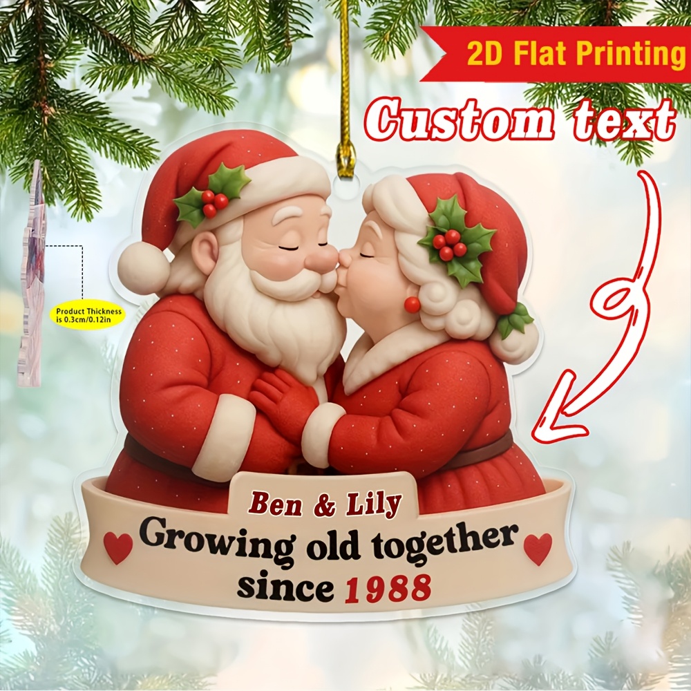 TEMU 2d Flat - 1pc [2d Flat Printing] Personalized Christmas Gifts For Couples, "growing Old " Theme Custom Santa Claus Ornaments, Anniversary Gifts,