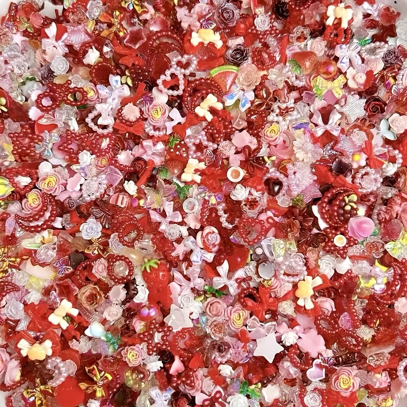TEMU 300pcs Random Resin Flower Bows Assortment Nail Charms, Nail Art Accessories, Cute Diy Hair Clips, Earrings, And Phone Case Decorations